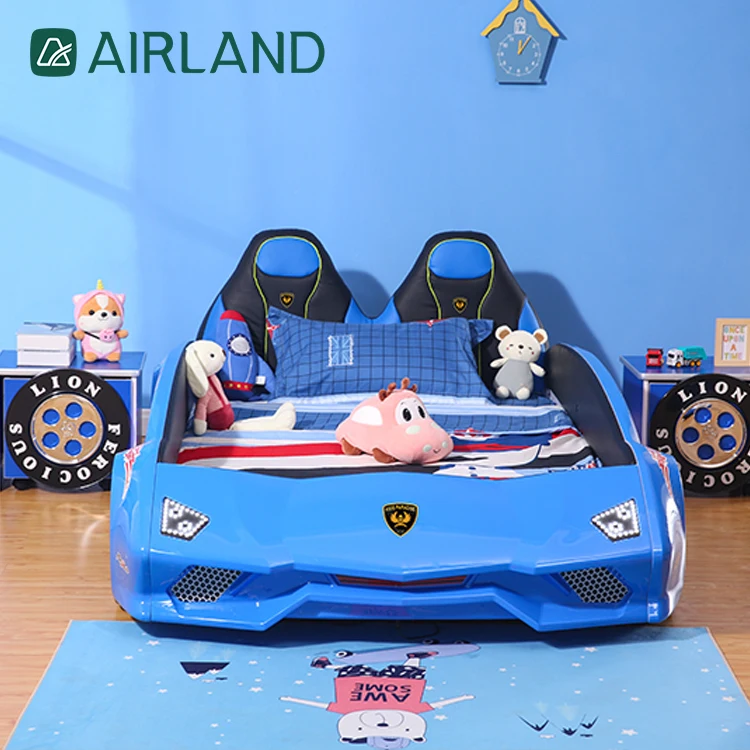 Airland Modern LED Lamp Wooden Bed Frame Bedroom Furniture Grils Boys Kids Race Cars Beds Children Full Size Car Bed