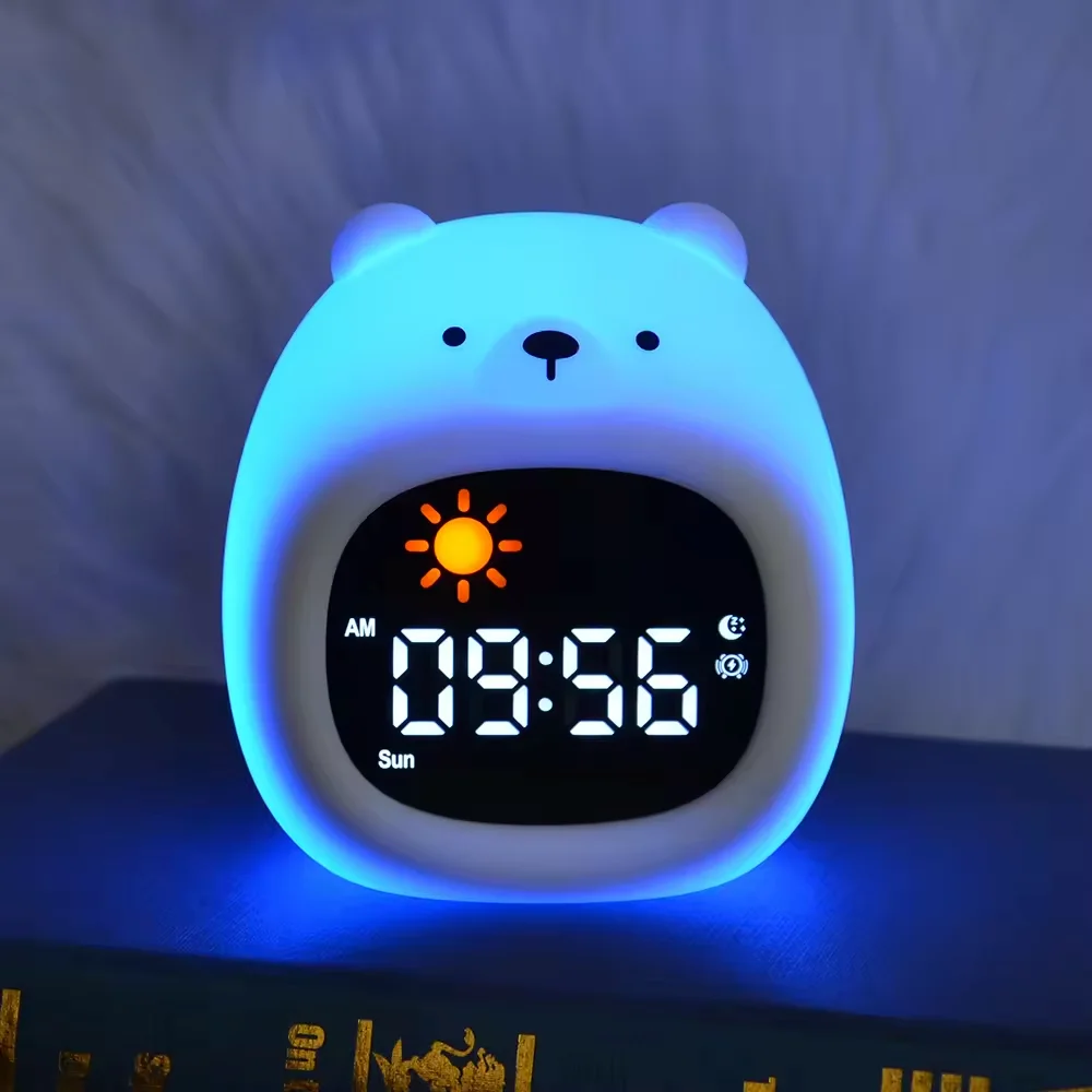 Симпатичные Kawaii настольные декоративные часы RGB 8-цветные ночные с будильником для детей тренировкой сна и звуковой машиной
