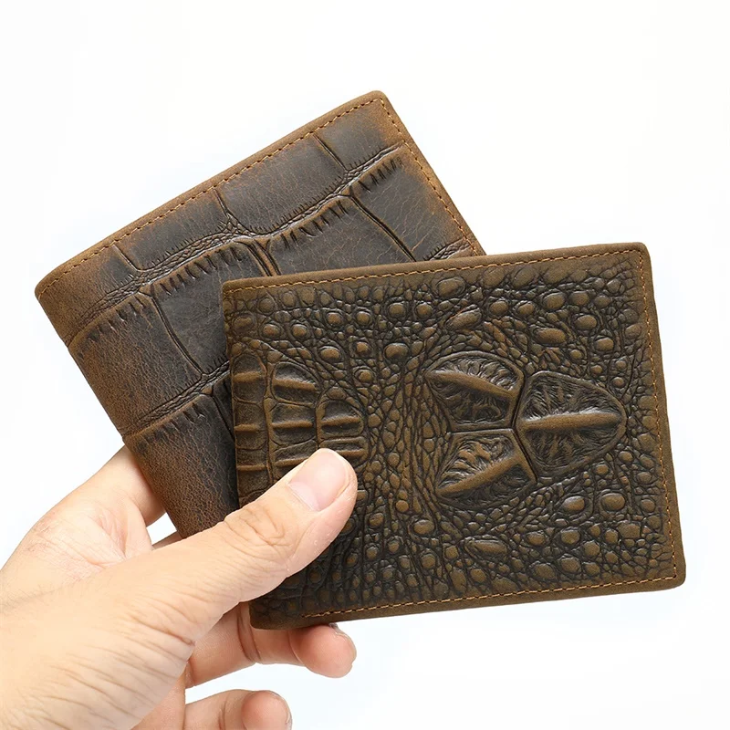 Marrant crocodile pattern wallet men short leather wallet vintage genuine leather card holder wallet for men money clips