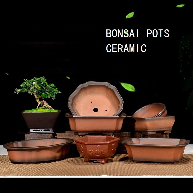 Vintage design ceramic pot rectangle bonsai planter purple sand pot