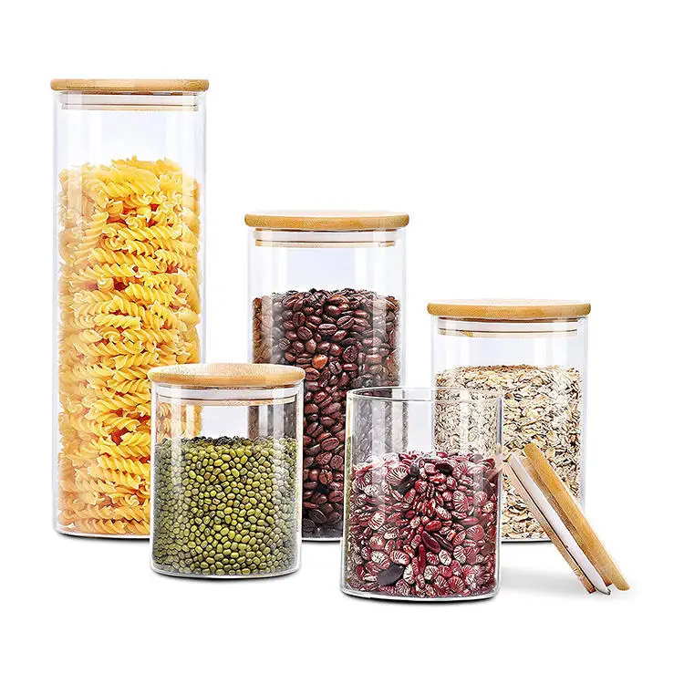 Supplier Wide Mouth Glass Storage Jars Containers Glass Kitchen Canisters With Bamboo Lid