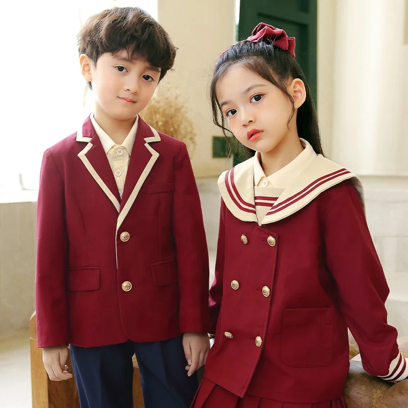 RG-Suit custom polyester woven shirt 100 cotton autumn kindergarten primary school uniform for kids