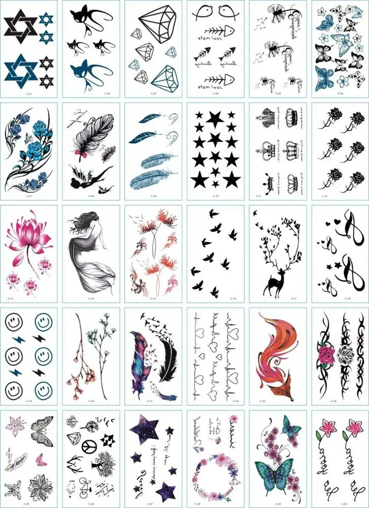 30Pcs/Set No Repeat Temporary Tattoo Stickers Waterproof Tattoos For Women Sexy Arm Clavicle Body Art Hand Foot for Girl Men