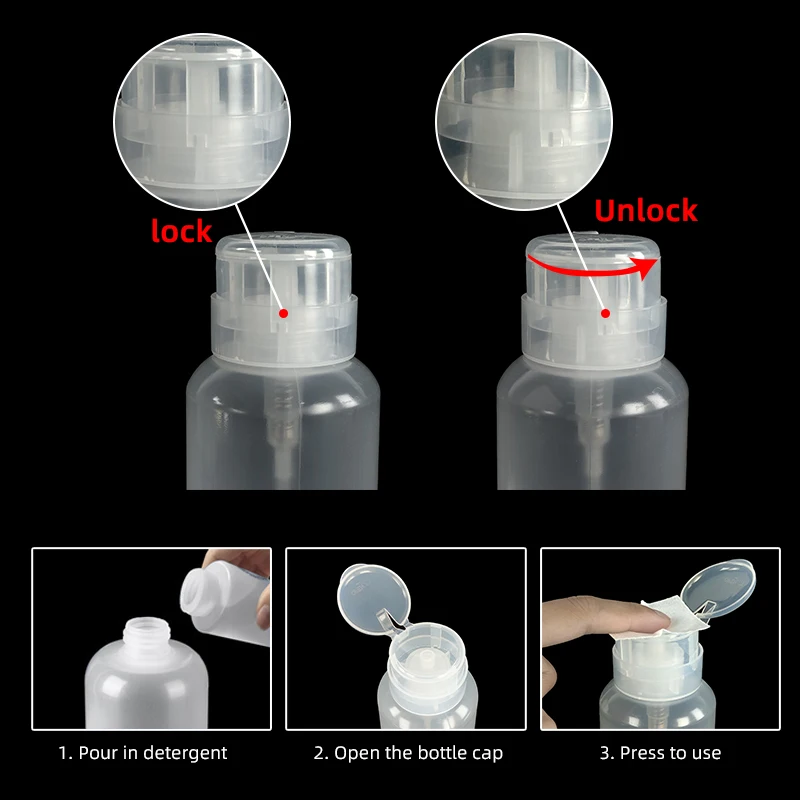 High Quality 250 Ml Alcohol Transparent Tool Toner Gel Down Cleaner Portable Art Polish Pump Press Nail Liquid Remover Bottle
