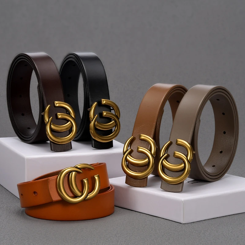 Double C Premium Quality Leather Belt Hundreds Of Head Layer Cowhide Leather Belt Letter Smooth Buckle Leather Belt For Women