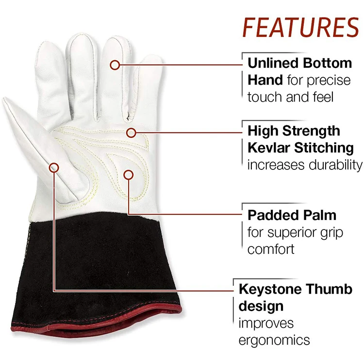 Premium Top Grain Leather Maximum Flexibility Soft High Dexterity Heat Resistance Keystone Thumb Electric Tig Welding Gloves