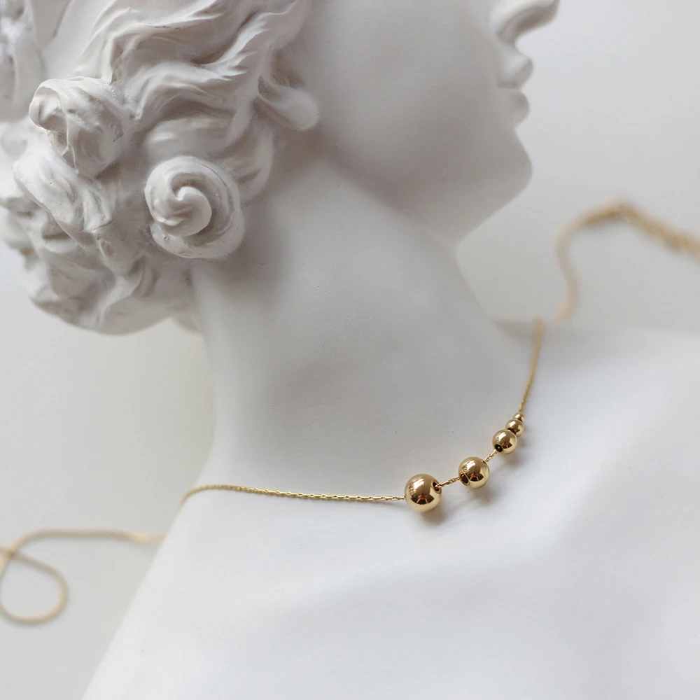 Big And Small 18k Stainless Steel Thin Choker Gold Ball Beads Clavicular Chain Pendant Necklace