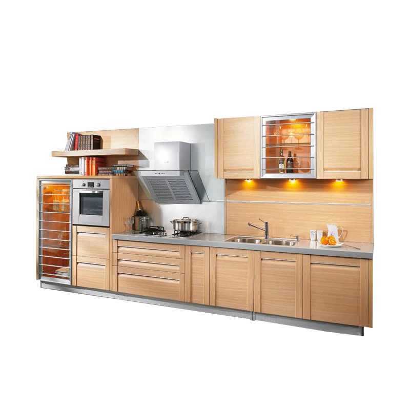 
 Изогнутый кухонный обеденный стол из нержавеющей стали из массива дерева  