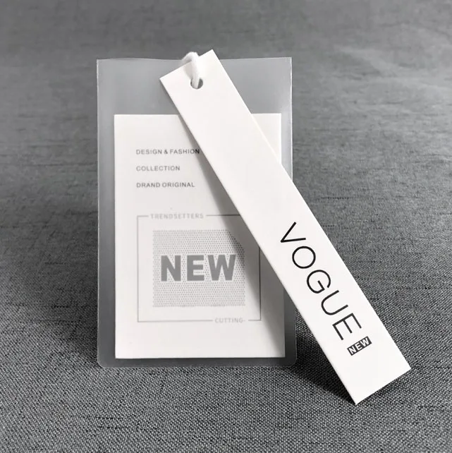 High-end custom garment swing tag plastic bag and cardboard hang tags for clothing own logo