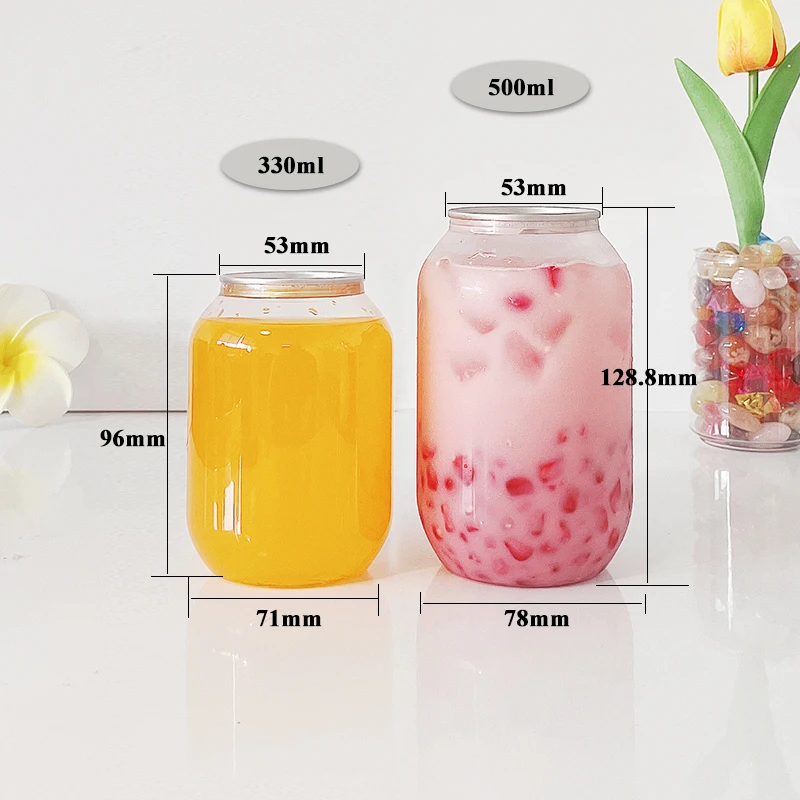 Custom 330ml 500ml Clear Plastic Pet Pop Soda Can Empty Beer Cake Plastic Ring-Pull Pop Cans For Food Canning Easy Open