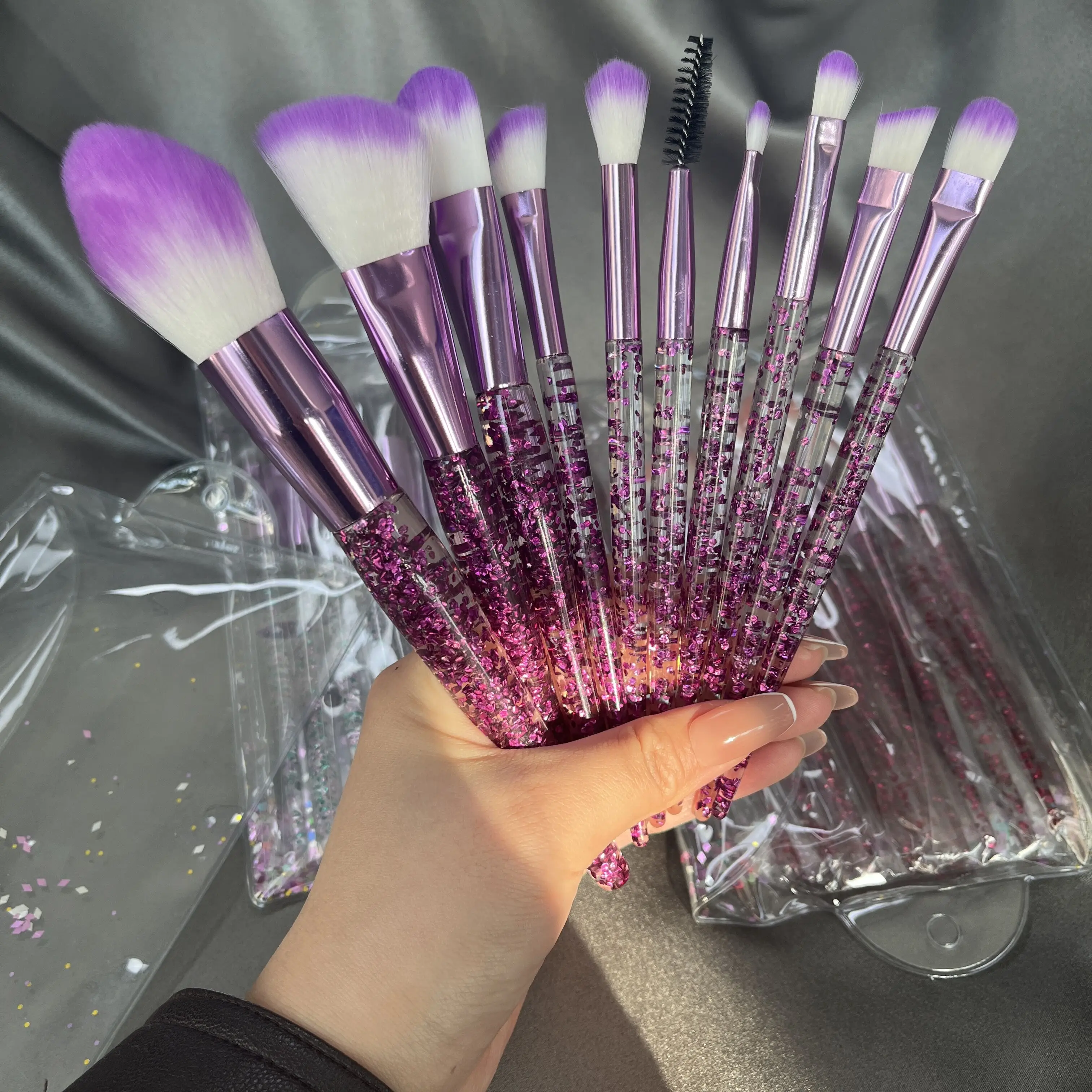 Free Sample Synthetic Hair OEM Professional Multicolor Crystal Quicksand Makeup Brush