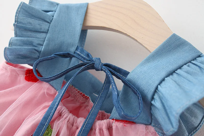 Summer Casual Sweet Cherry Embroidery Holidays Kids Clothes Love Roses Newborn Baby Girls Party Dresses Toddler Girl Skirt