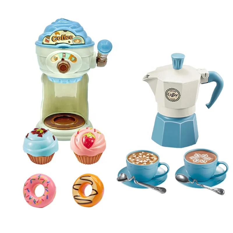 Pretend Play Game Tea Toy Set With Desserts Food Plastic Toy Children Coffee Machine Play House Coffee Toy Set