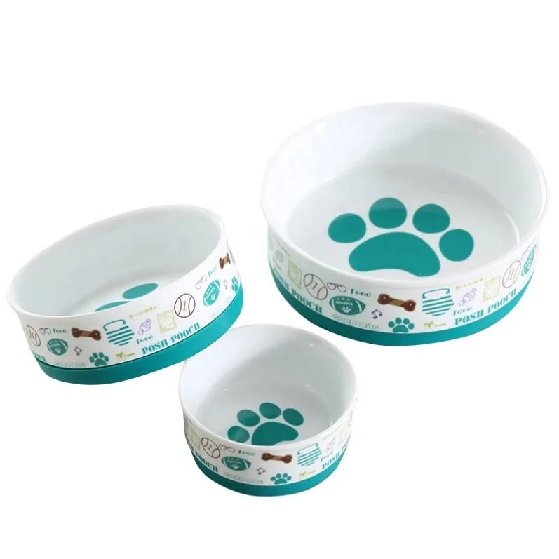 Wholesale Custom Silicone Ring Non-slip Design Dog Bowl Fashion Printed Ceramic pet food bowl ceramic