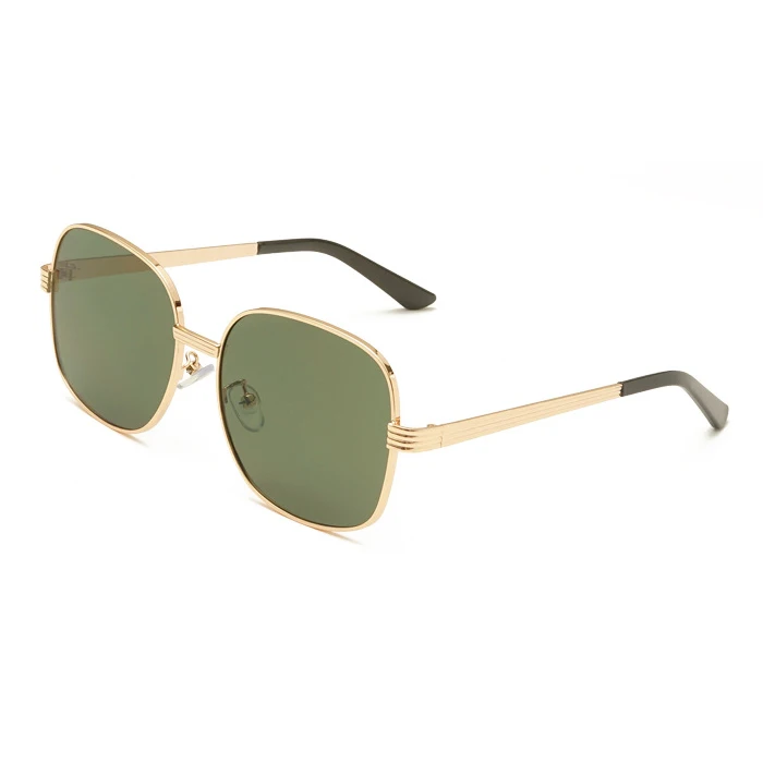 Large Frame Metal Sunglasses Gold Frame Black Grey Lenses Wholesale Women Personality Gold Frame Dark Green Lens Sunglasses