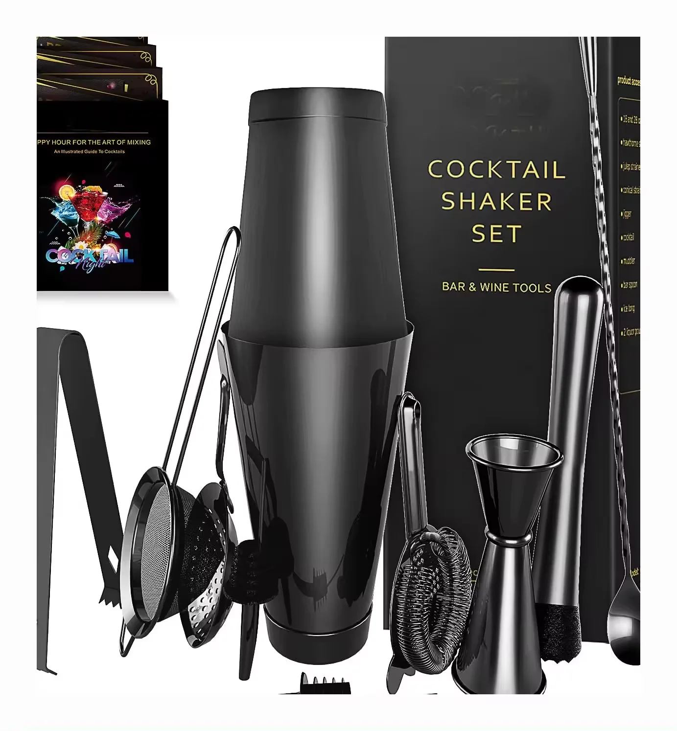 Customized shape cocktail shakers kit bar tool set black cocktail shaker set cocktail shaker machine