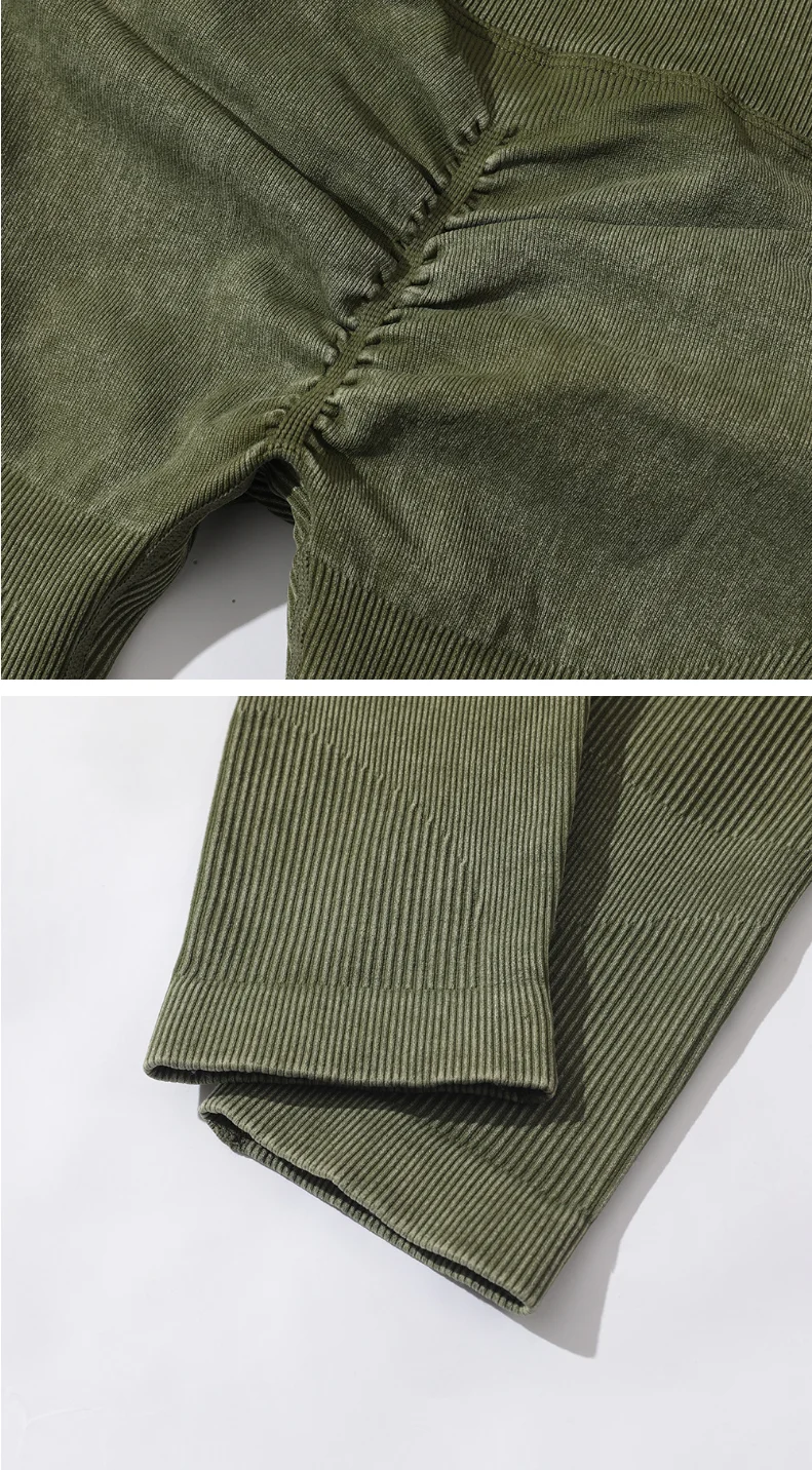 2022 Hot Selling Ribbed Seamless Long Sleeve Yoga Top Leggings Set Workout Running Sport Wear 6Pcs Set