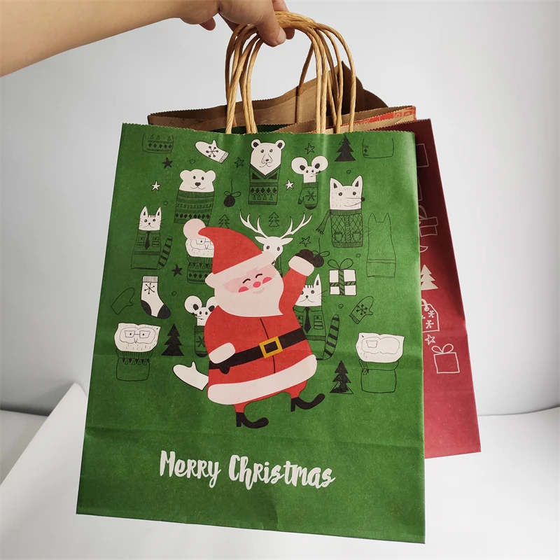 22*27*11cm Christmas Holiday Gift Kraft Paper Bags Medium Size Kraft Paper Gift Bag