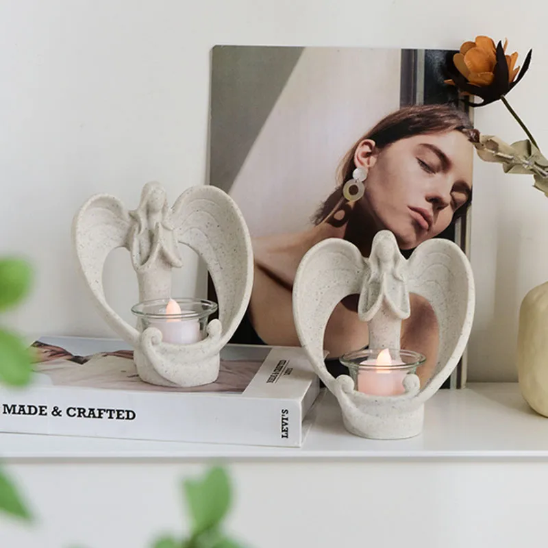 Desert Angel Candlestick Praying Angel Figurine Tealight Candle Holder Resin Crafts Decorative Gift Home Decor