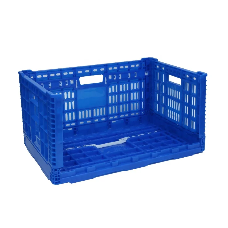 Professional manufacturer 600*400*220 mm Virgin Material Ventilation with button fruits and vegetables plastic folding crate