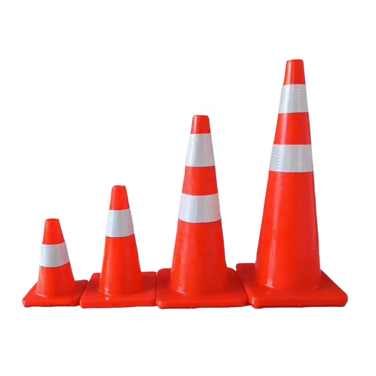 28-Inch PVC Red Base Traffic Warning Cone Flexible Plastic Reflective Road Safety Product