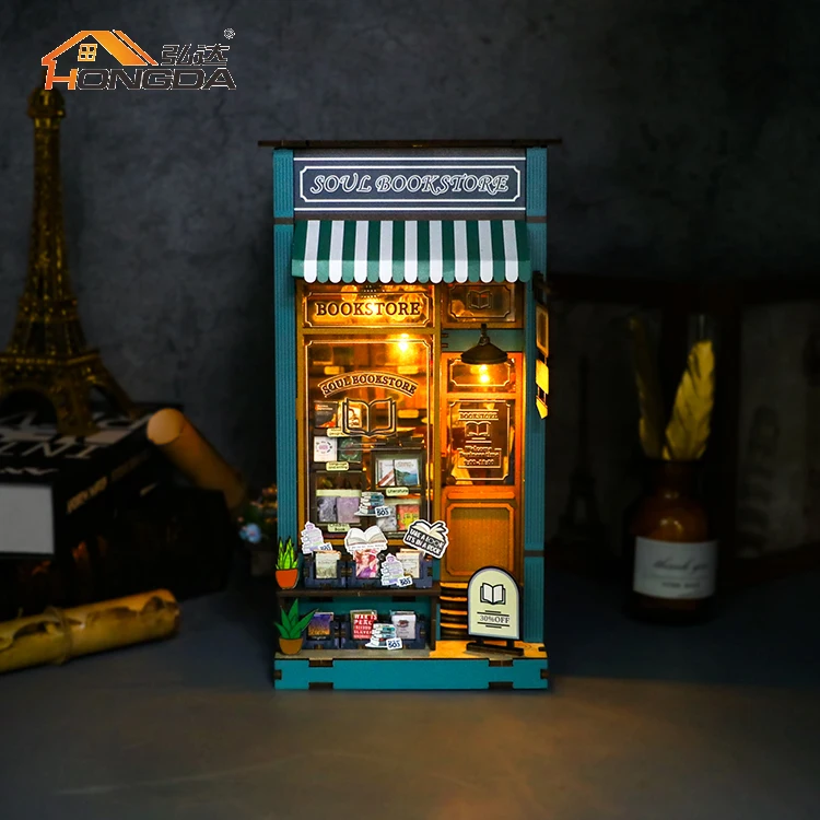 Hot Selling M2314 Soul Bookstore Diy Miniature Book Nook Kit Handmade 3D Wooden Book Nook With Light