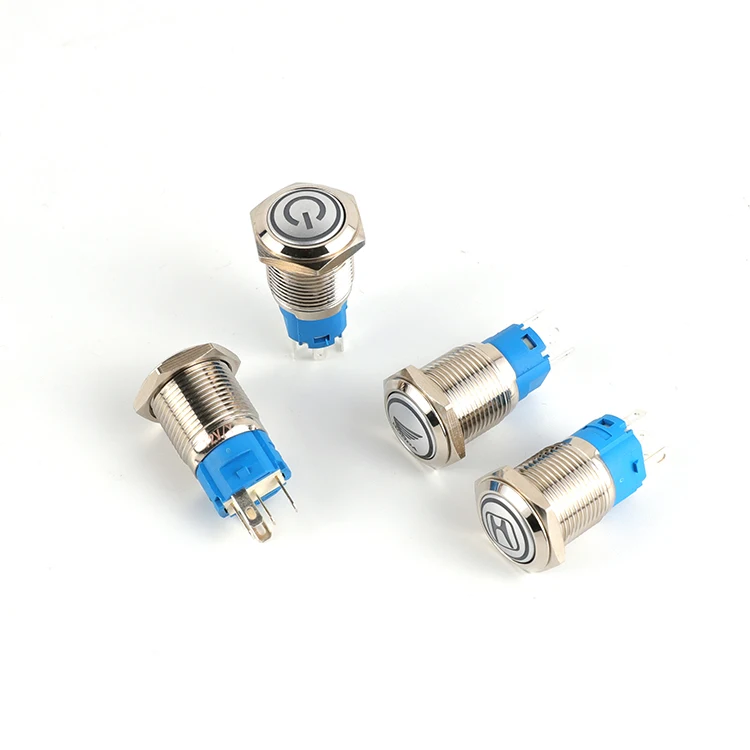 12/16/19 mm Waterproof IP65 12 Volt Illuminated Lighted ON OFF Led    Metal Dome Metal light ush Button Switch