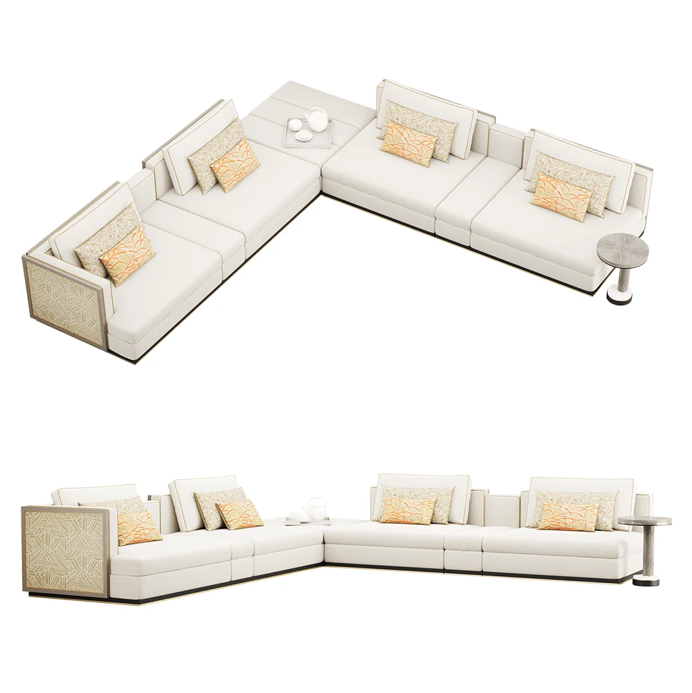 Foshan furniture Italian Luxury Modern L-Shaped Fabric Sofa High-End Combination for Villa Apartments