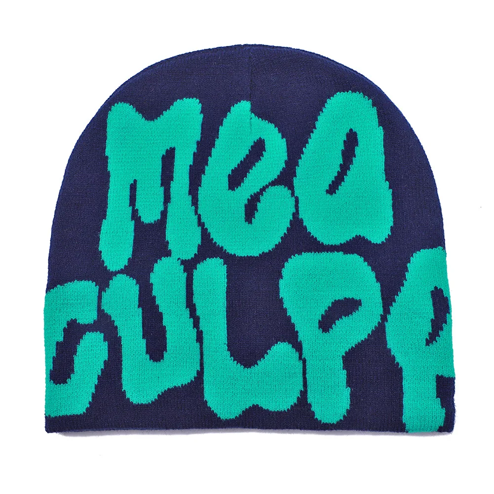 LOW MOQ Wholesale Fashion Design Y2K Acrylic Gravity Visions Beanie All Over Print Jacquard Knit Beanie Hat