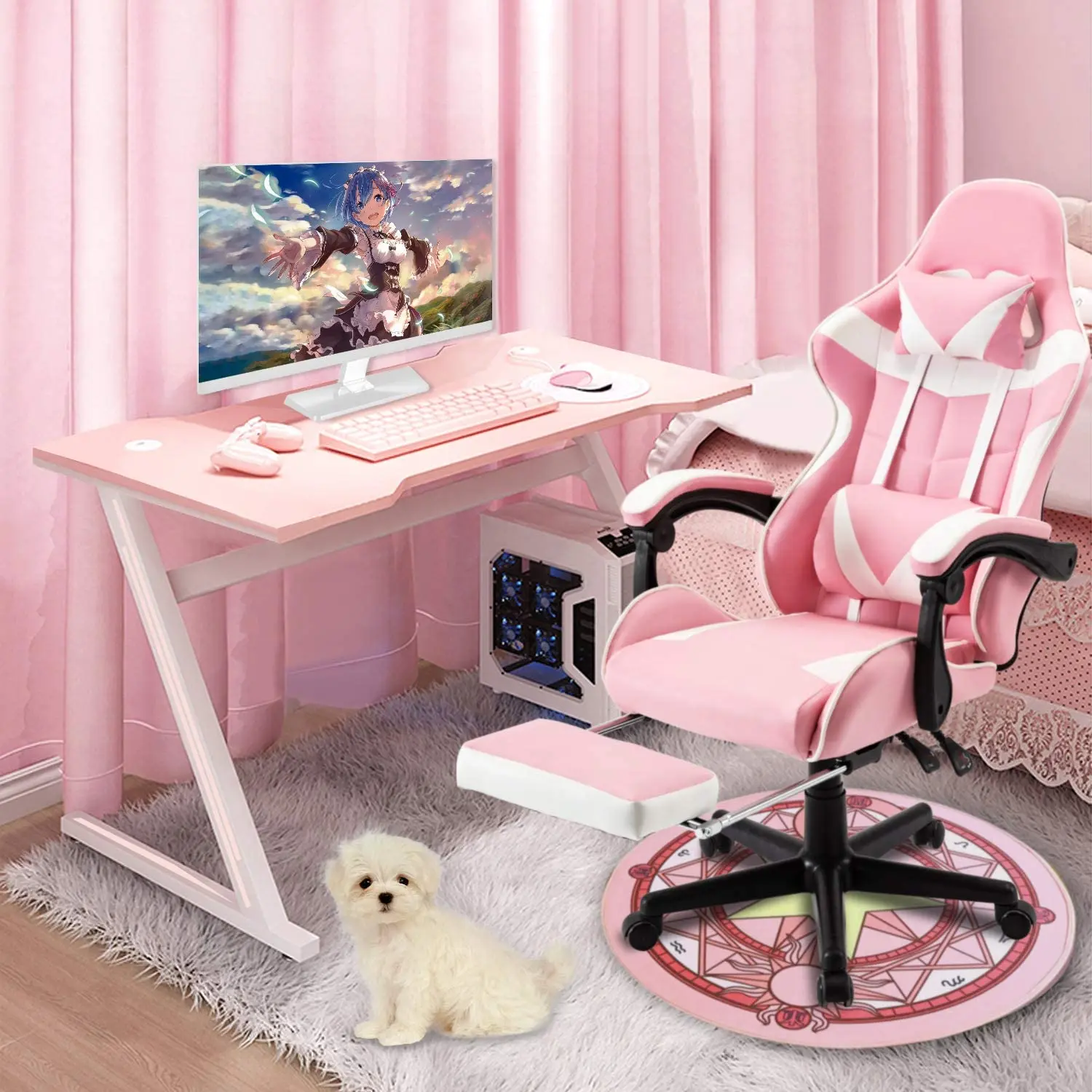  Милый розовый игровой стул silla с подставкой для ног