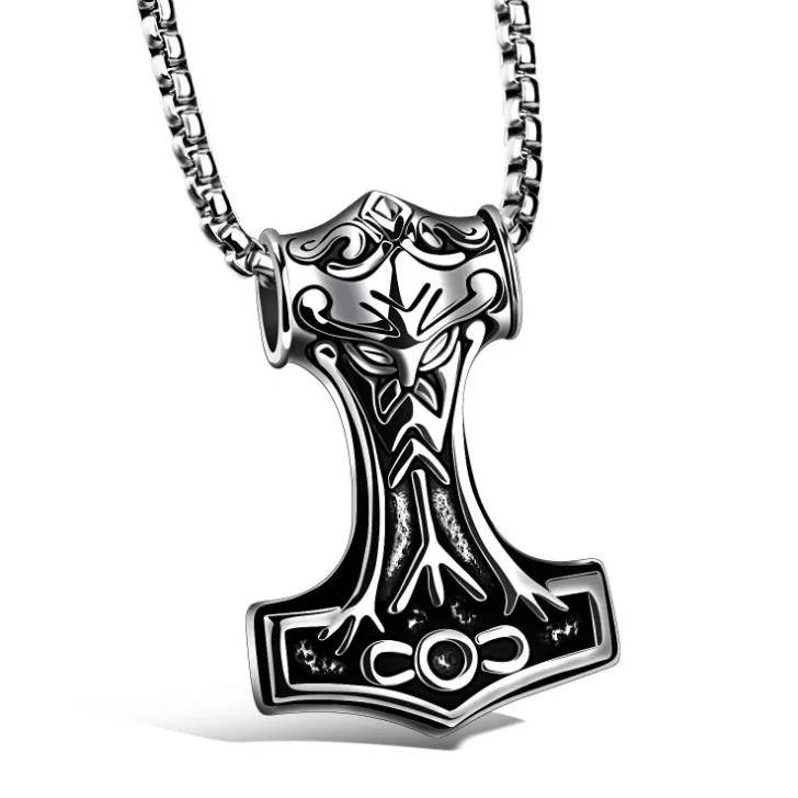 Cool stainless steel mens  gold jewelry necklace thor hammer necklace