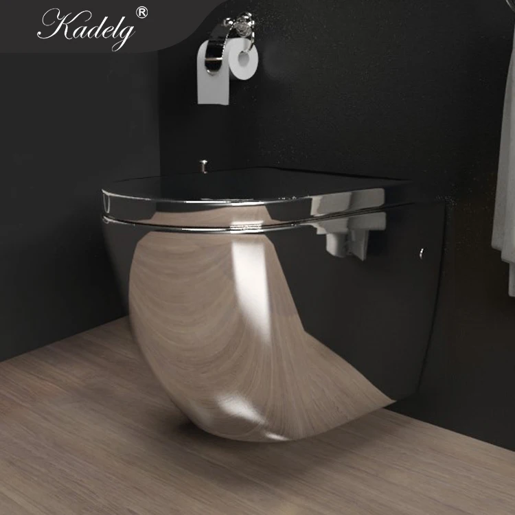 Hot Selling Luxury Gold Toilets Pot Watermark Rimless Wall Mounted Toilet