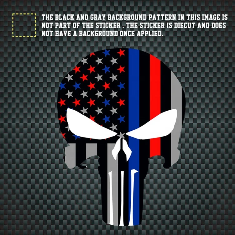 10*15 CMRed Blue Line Punish Decal Thin Red Line Vintage American Flag Punisher Car Sticker