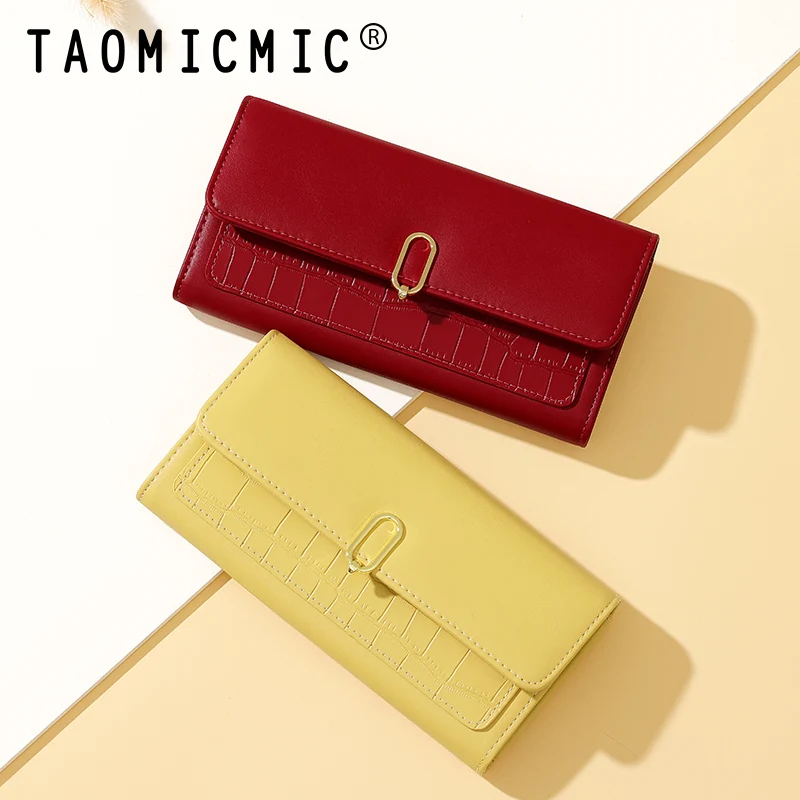 TAOMICMIC High Appearance Level Large Capacity Simple South Korea Long PU Wallet Multi-function Mobile Phone Folding Ladies