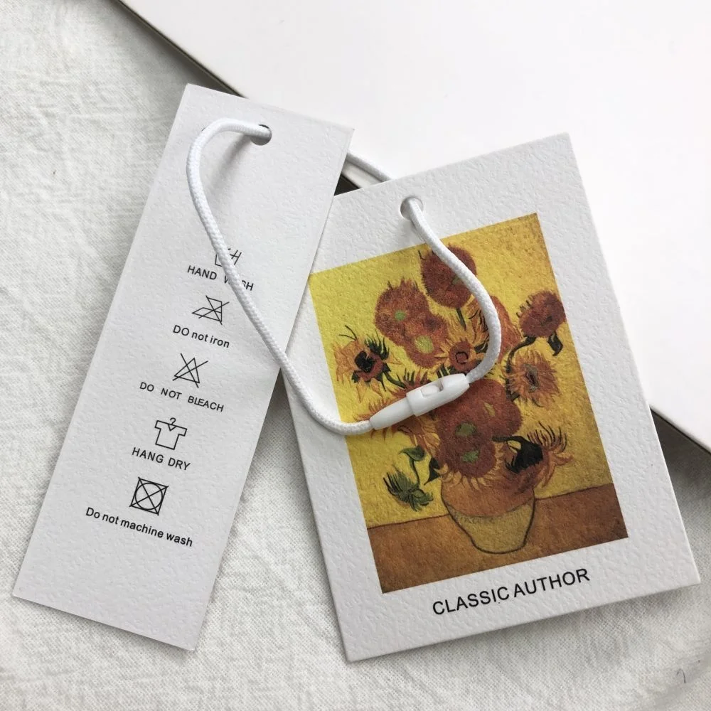 Recycled Customized Gold Foil Logo Label Texture White Paper Hang Tag  Thick Jewelry Custom Clothe Apparel Trousers Swing Tags