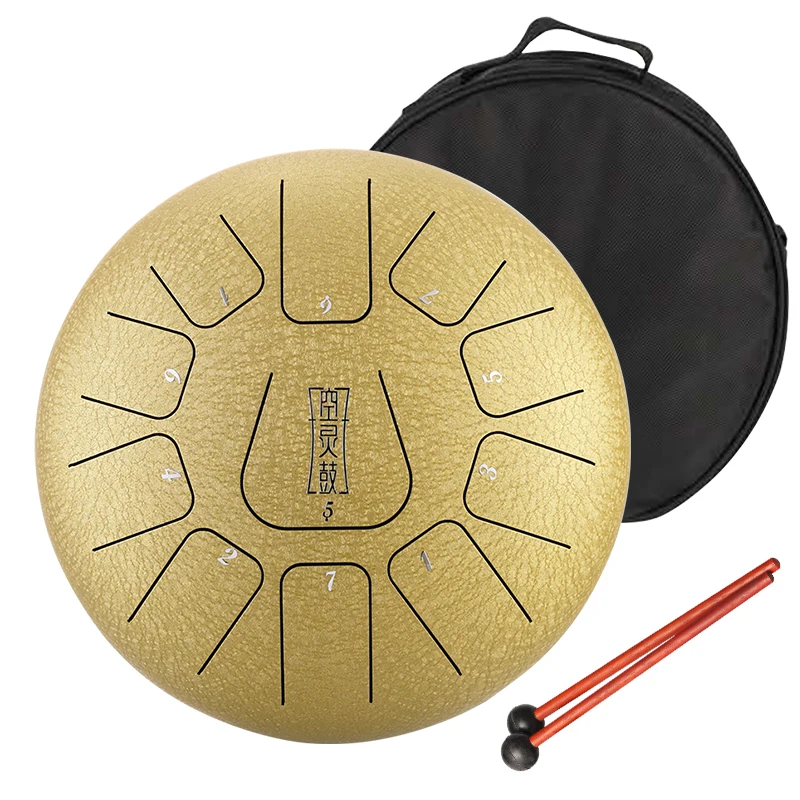Hluru Steel Tongue Drum 11 Note 10 Inch Handpan Musical Instruments Percussion With Bulge THF11-10