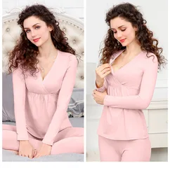 2021 Autumn Winter Pregnant Women Lactation Long Sleeve Top And Pants Cotton Modal Maternity Nursing Pajamas Set