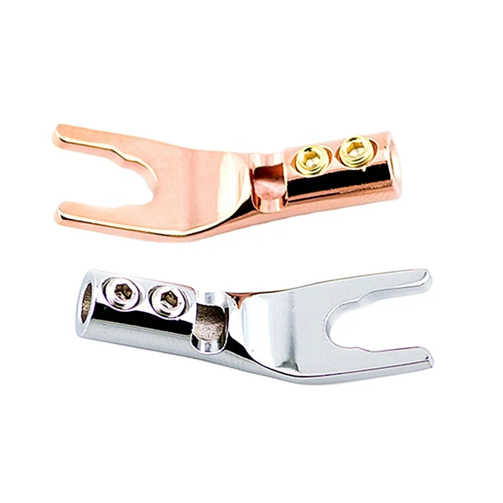 U Fork Spade YIVO XSSH Audio Hifi Power Amplifier Speaker Brass Gold-Plated Y Type Banana Jack Plug Connector for 5mm Max Cable