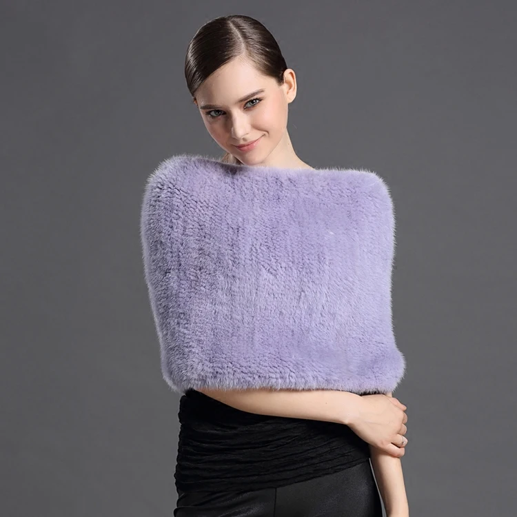 Custom Fashion Fur whole Mink Shawl Hand Knitted Snood Real Mink Fur Poncho Shawl For Women