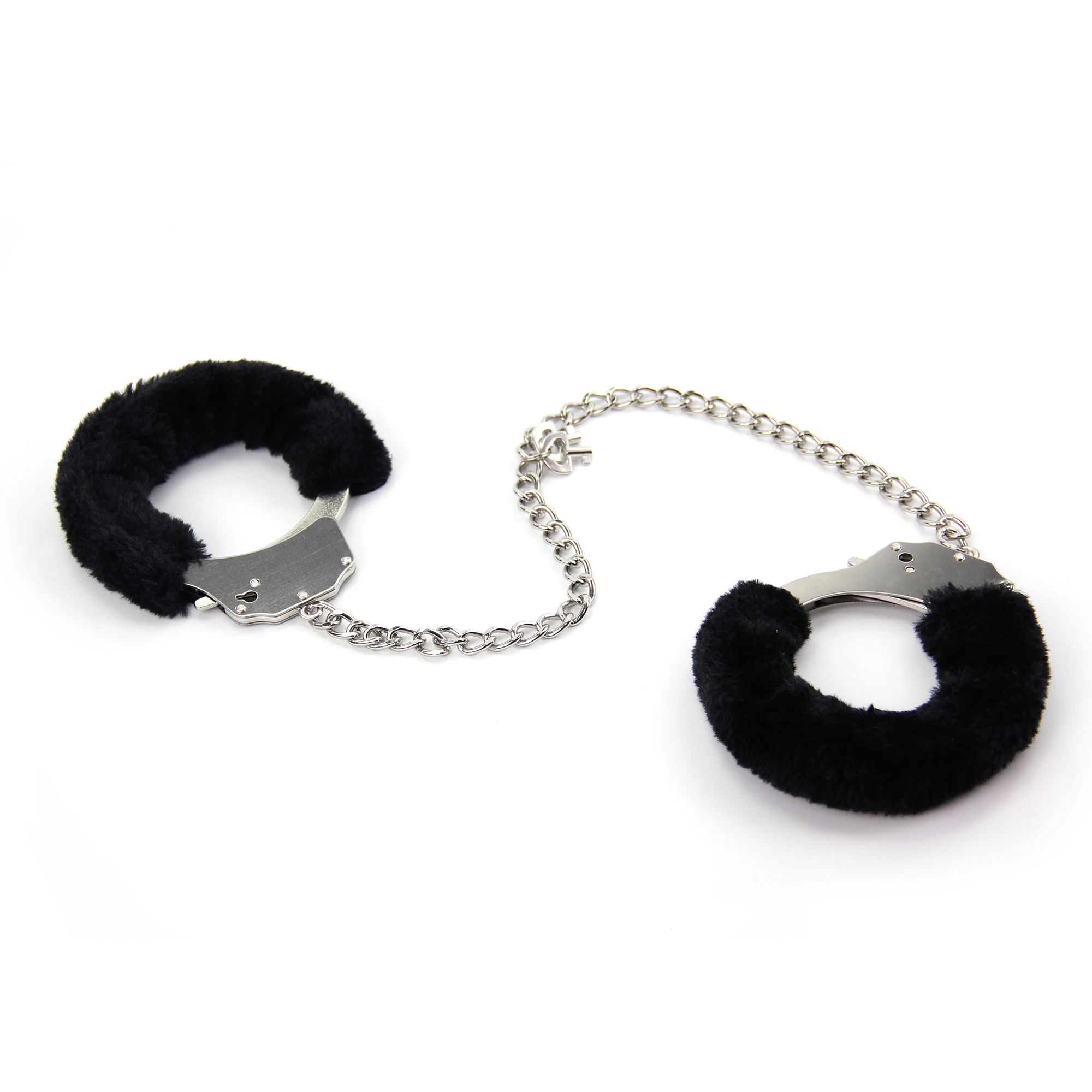 SM Furry Plush Stainless Steel Metal Handcuff Leg Ankle cuff Bracelet Cosplay Erotic toy