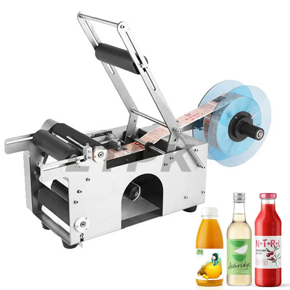 LTPK MT50 Desktop Semi Automatic Cosmetics Water Cold Glue Syrup Essential Oil Pet Pvc Plastic Round Bottle Labeling Machine