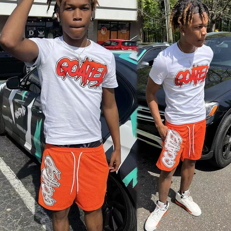 Custom Mens Summer Tracksuit 2 Piece 100% Cotton T Shirt And Mesh Shorts Set Men Wear Short Sets T Shirt With Shorts Twin Sets