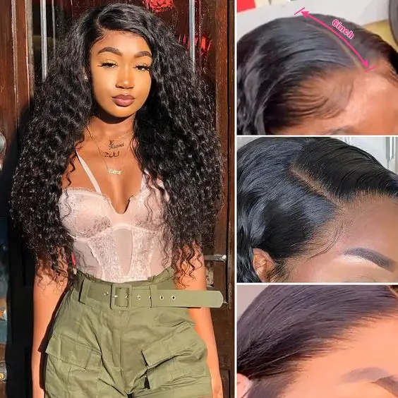 Full Virgin deep wave lace front wig Lace Closure Human Hair Wig Braided hair