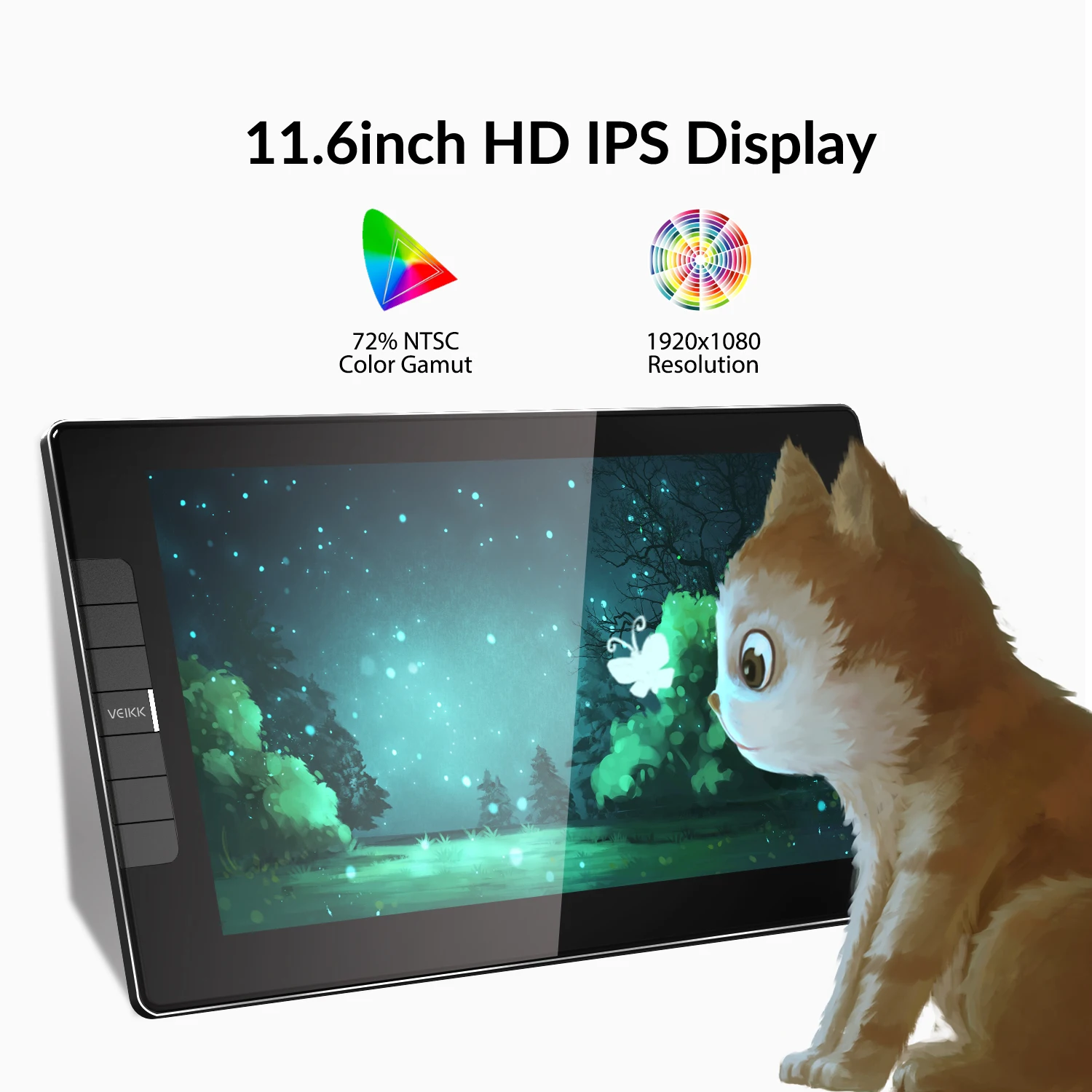 VEIKK VK1200 Drawing Monitor with Battery-free Pen IPS Monitor with 6 Shortcut Keys