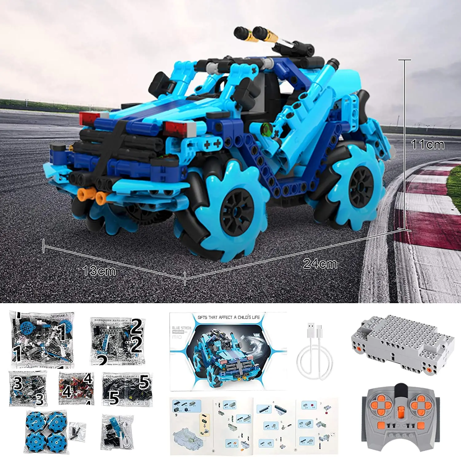
Self-designed programmed building block kit remote control mecanum wheel ice battle car block tech mechanical stem toy 