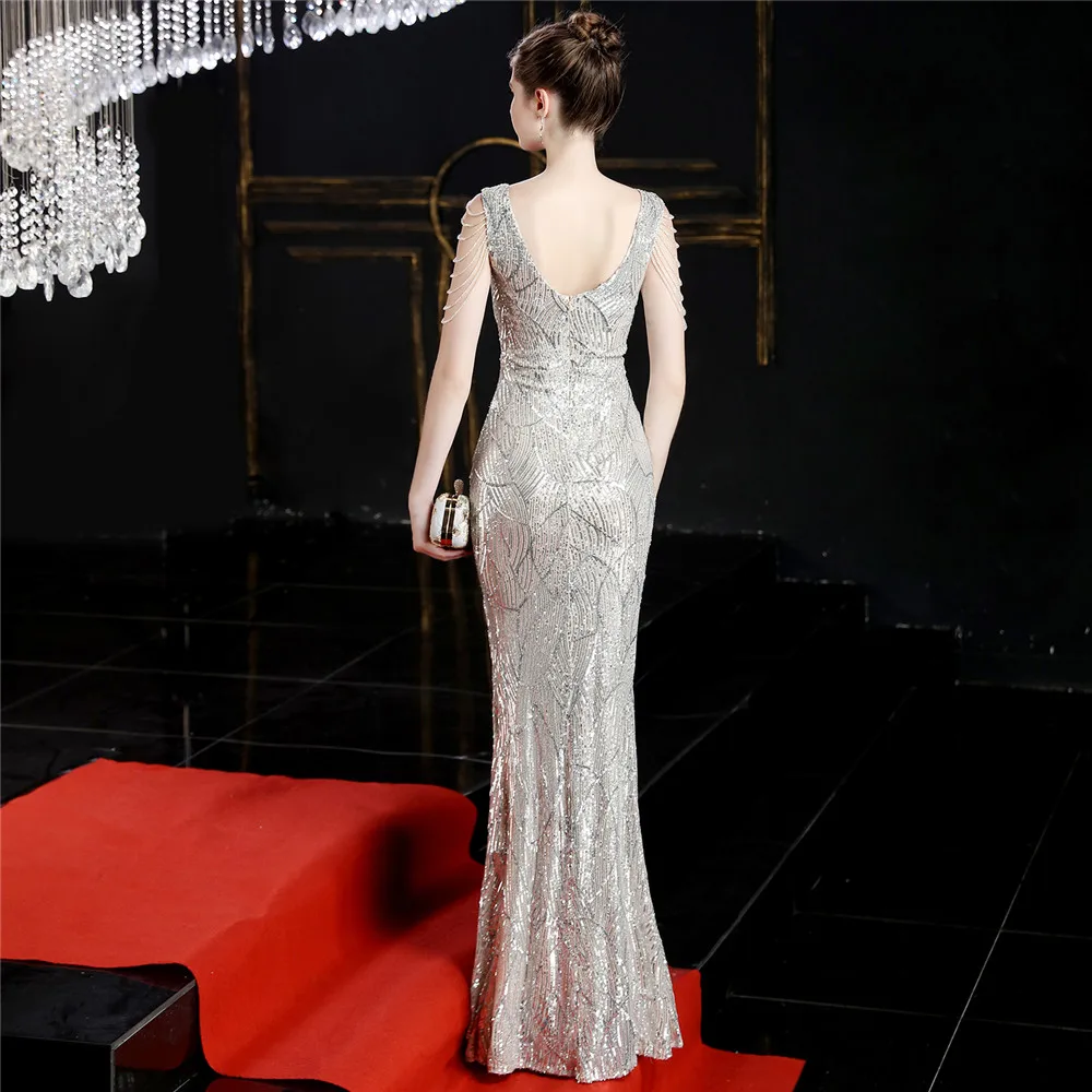 16596-S#New style Arab evening dresses luxurious gown women sequin prom Fat Lady Dress Plus Size Dress Super Size