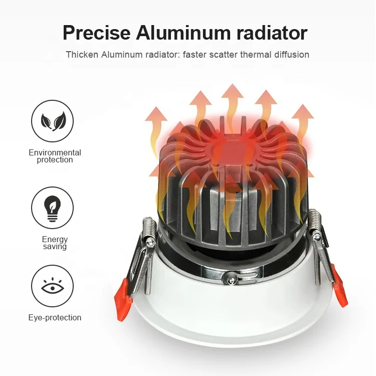 7W Round Narrow Frame Anti-Fog Ceiling Light 3000-6500K Anti-Glare Die Casting Aluminum Downlights