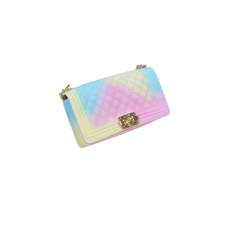 free samples on sale trend fashion rainbow gradient pvc bags jelly bag with popular shoe real fur slides purse and handbags