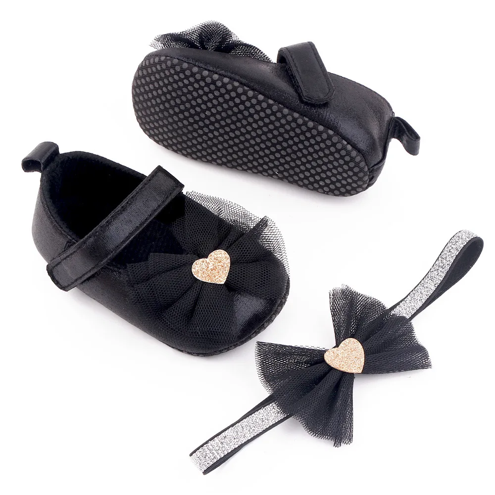 Spring Autumn Breathable Non-slip Baby Girl Ballet Shoes Headband Set Sparkle Flower Flats