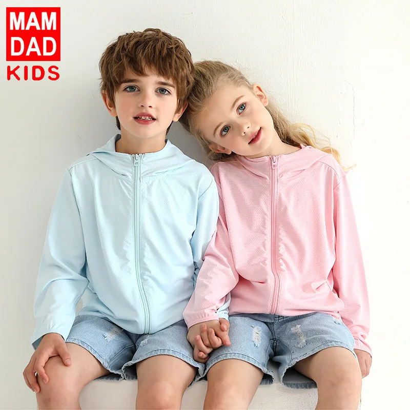 Family Matching 50+ Summer Sunscreen   Hooded Cooling Shirt UV Protection Coat Kids Active Zipper Sun Protection Jacket